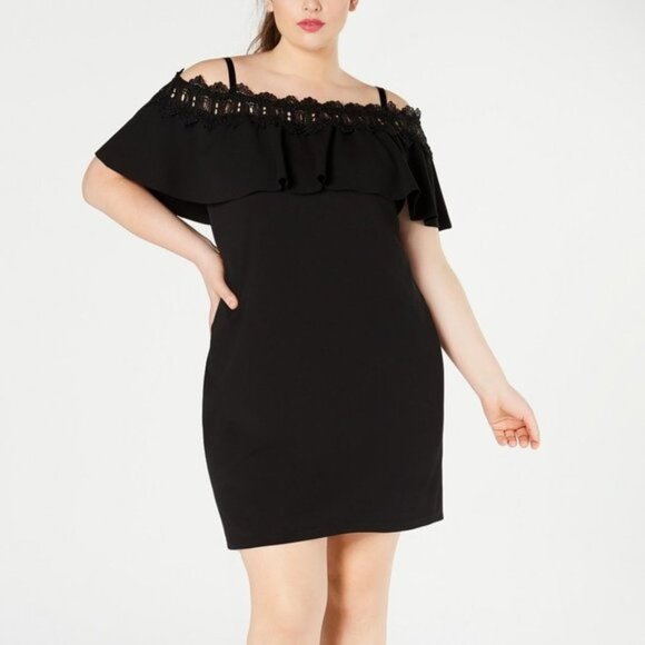 BCX Trendy Off-The-Shoulder Crochet DreSS PLUS - Picture 1 of 7